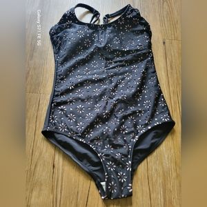 NWT Kona Sol Black Tan 1 Piece Swimsuit Size Small